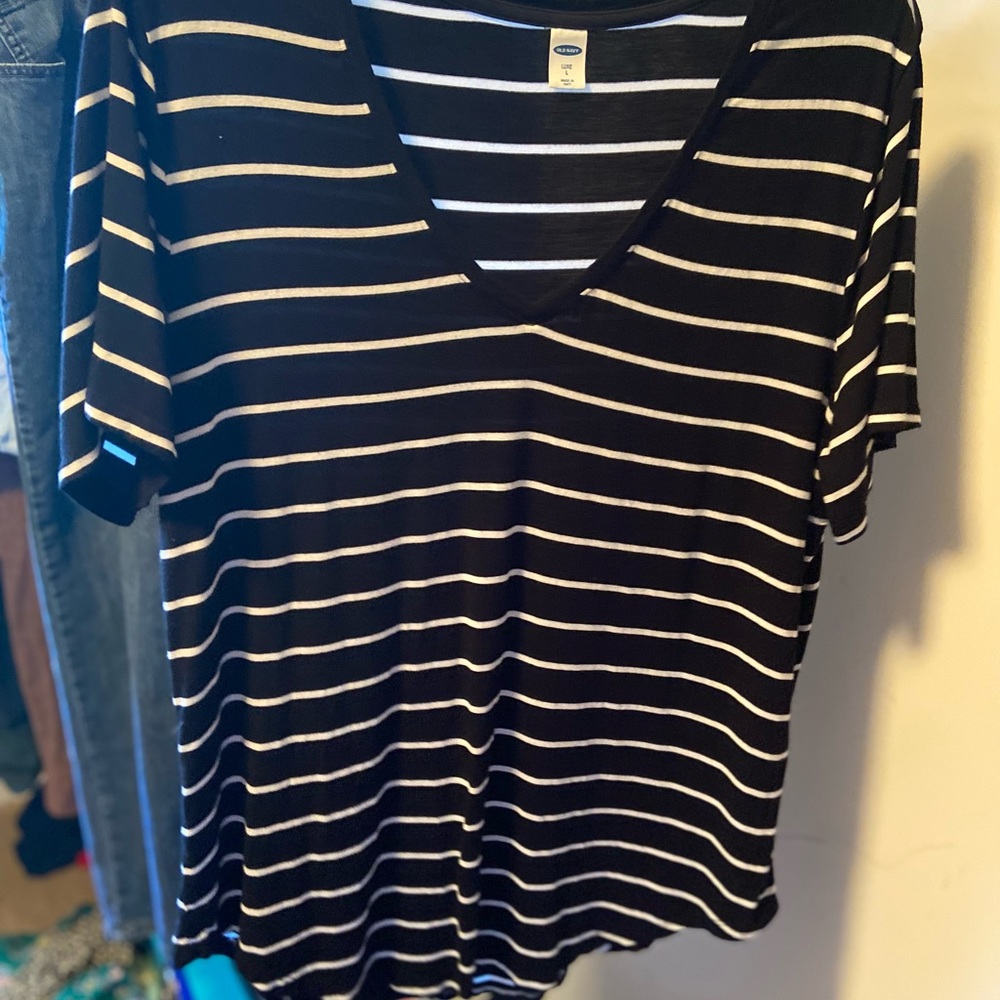 Black striped V-neck top